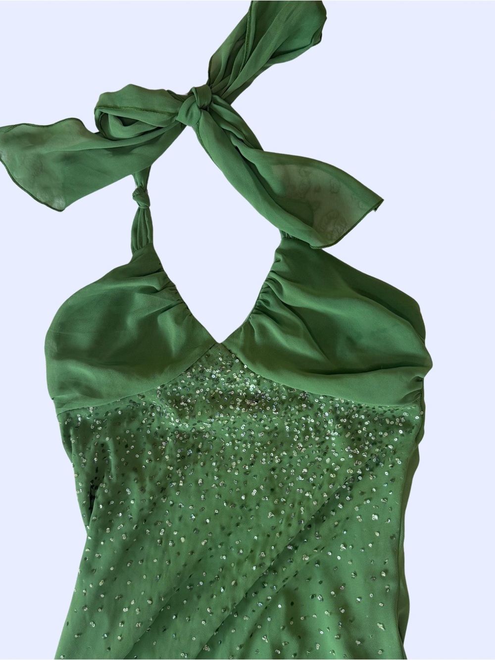 Rare Vintage Charlotte Russe Emerald Green Halter Sequin Dress